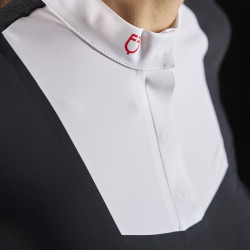 Polo de concours femme Equestro Ridertechnology à manches courtes et boutons Blanc / noir