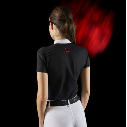 Wedstrijdpolo dames Equestro Ridertechnology met korte mouwen en knopen Wit / zwart Wedstrijdpolo dames Equestro Ridertechnology met korte mouwen en knopen Wit / zwart