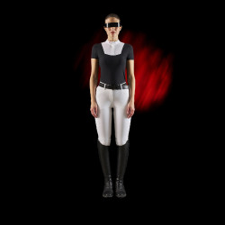 Wedstrijdpolo dames Equestro Ridertechnology met korte mouwen en knopen Wit / zwart Wedstrijdpolo dames Equestro Ridertechnology met korte mouwen en knopen Wit / zwart
