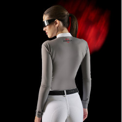 Wedstrijdpolo dames Equestro Ridertechnology met lange mouwen en rits Spotlijster Grijs Wedstrijdpolo dames Equestro Ridertechnology met lange mouwen en rits Spotlijster Grijs