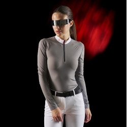 Wedstrijdpolo dames Equestro Ridertechnology met lange mouwen en rits Spotlijster Grijs Wedstrijdpolo dames Equestro Ridertechnology met lange mouwen en rits Spotlijster Grijs