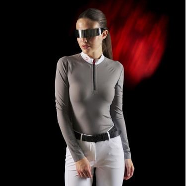 Wedstrijdpolo dames Equestro Ridertechnology met lange mouwen en rits Wedstrijdpolo dames Equestro Ridertechnology met lange mouwen en rits