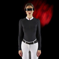 Polo de concours femme Equestro Ridertechnology à manches longues et zip Oiseau moqueur Gris