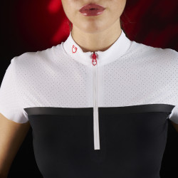 Concours polo voor dames Equestro Ridertechnology in geperforeerde stof Wit / zwart Concours polo voor dames Equestro Ridertechnology in geperforeerde stof Wit / zwart