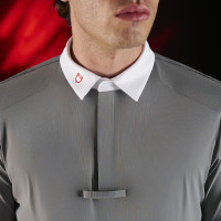 Polo de concours homme Equestro Ridertechnology à manches courtes et boutons Oiseau moqueur Gris Polo de concours homme Equestro Ridertechnology à manches courtes et boutons Oiseau moqueur Gris