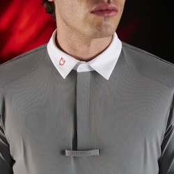 Polo de concours homme Equestro Ridertechnology à manches courtes et boutons Oiseau moqueur Gris