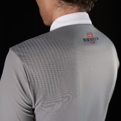 Polo de concours homme Equestro Ridertechnology à manches courtes et boutons Oiseau moqueur Gris