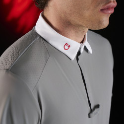 Polo de concours homme Equestro Ridertechnology à manches courtes et boutons Oiseau moqueur Gris