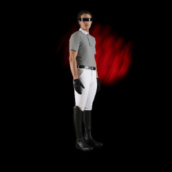 Polo de concours homme Equestro Ridertechnology à manches courtes et boutons Oiseau moqueur Gris