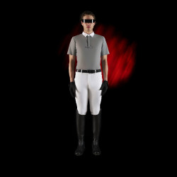 Polo de concours homme Equestro Ridertechnology à manches courtes et boutons Oiseau moqueur Gris