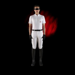Polo de concours homme Equestro Ridertechnology à manches courtes et zip Blanc