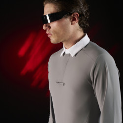 Polo de concours homme Equestro Ridertechnology à manches longues et boutons Oiseau moqueur Gris Polo de concours homme Equestro Ridertechnology à manches longues et boutons Oiseau moqueur Gris