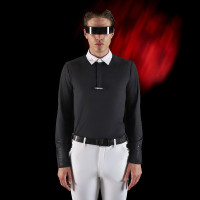 Polo de concours homme Equestro Ridertechnology à manches longues et boutons Oiseau moqueur Gris Polo de concours homme Equestro Ridertechnology à manches longues et boutons Oiseau moqueur Gris