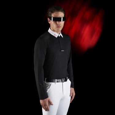 Concours polo voor heren Equestro Ridertechnology met lange mouwen en knopen Zwart Concours polo voor heren Equestro Ridertechnology met lange mouwen en knopen Zwart