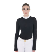 Polo dec concours slim fit femme avec inserts en mesh Equestro Noir Polo dec concours slim fit femme avec inserts en mesh Equestro Noir