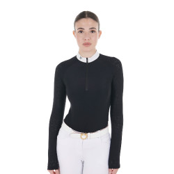 Polo dec concours slim fit femme avec inserts en mesh Equestro Noir
