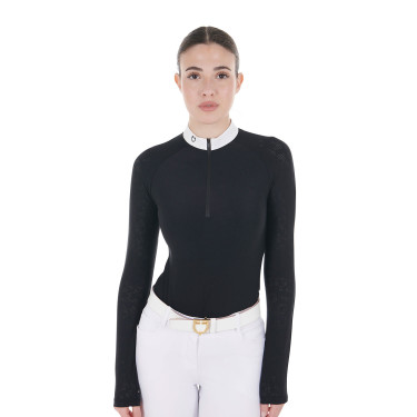 Polo dec concours slim fit femme avec inserts en mesh Equestro Noir
