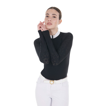 Polo dec concours slim fit femme avec inserts en mesh Equestro Noir