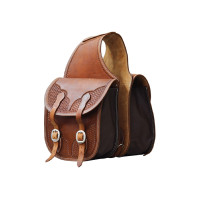 Sacoches de selle en cuir Pool's avec motif panier Huile foncé