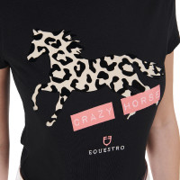 Dames katoenen T-shirt Crazy Horse Equestro Zwart