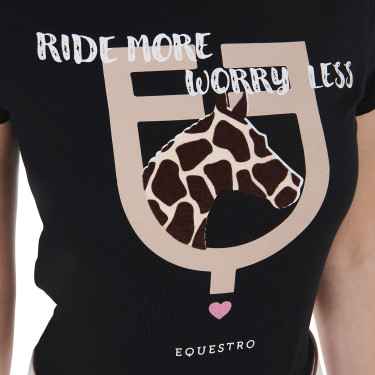 T-shirt Equestro in katoen voor dames Ride More Worry Less Zwart T-shirt Equestro in katoen voor dames Ride More Worry Less Zwart