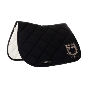 Springzadeldek logo in strass Equestro Zwart