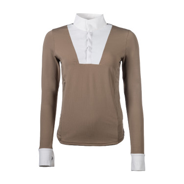 Wedstrijdpolo Virginia lange mouwen dames HKM Taupe Bruin