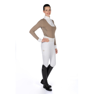 Wedstrijdpolo Virginia lange mouwen dames HKM Taupe Bruin