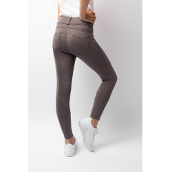 Pantalon d'équitation thermique full grip Horze Rhea enfant poches arrière Faucon brun Marron