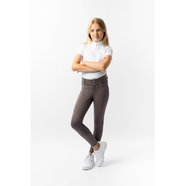 Pantalon d'équitation thermique full grip Horze Rhea enfant poches arrière Faucon brun Marron