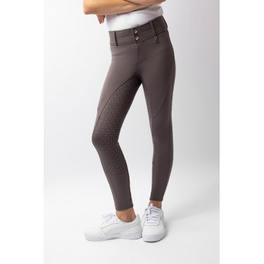 Pantalon d'équitation thermique full grip Horze Rhea enfant poches arrière Faucon brun Marron