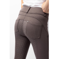 Pantalon d'équitation thermique full grip Horze Rhea enfant poches arrière Faucon brun Marron