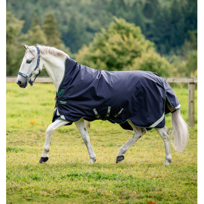Couverture Horseware d'extérieur Rambo Wug 0g 1000D Marine / vert chasseur / argent