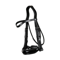 Bride Dy'on collection dressage cuir plat Muserolle Large Vernie Noir