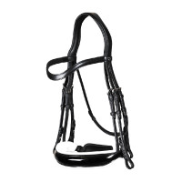 Dy'on collectie hoofdstel dressuur plat leer Lakneusriem Breed Wit Voering Zwart