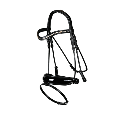 Bridon Dy'on collection dressage cuir rond Muserolle Combinée Large Vernie Bridon Dy'on collection dressage cuir rond Muserolle Combinée Large Vernie