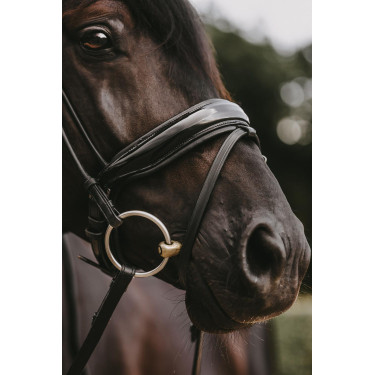 Bridon Dy'on collection dressage cuir rond Muserolle Combinée Large Vernie Bridon Dy'on collection dressage cuir rond Muserolle Combinée Large Vernie