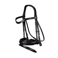 Bridon Dy'on collectie dressuur plat leer gecombineerde neusriem Medium met Pull-Back Zwart
