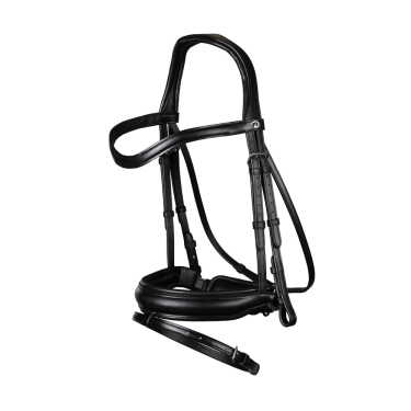 Bridon Dy'on collection dressage cuir plat Muserolle Combinée Moyenne avec Pull-Back Bridon Dy'on collection dressage cuir plat Muserolle Combinée Moyenne avec Pull-Back