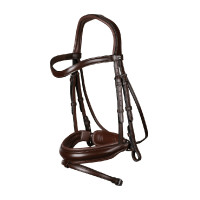 Bridon Dy'on collection dressage cuir plat Muserolle Combinée Moyenne avec Pull-Back Marron Bridon Dy'on collection dressage cuir plat Muserolle Combinée Moyenne avec Pull-Back Marron
