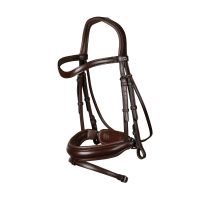 Bridon Dy'on collection dressage cuir plat Muserolle Combinée Moyenne avec Pull-Back Marron Bridon Dy'on collection dressage cuir plat Muserolle Combinée Moyenne avec Pull-Back Marron