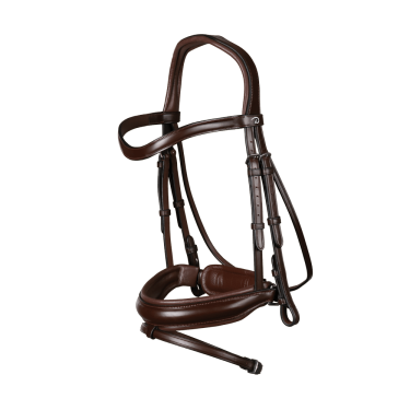 Bridon Dy'on collection dressage cuir plat Muserolle Combinée Moyenne avec Pull-Back Marron