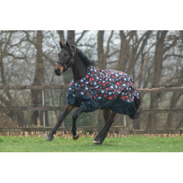 Highneck deken HKM Norwich 600D gladde voering Bleu motif étoiles Highneck deken HKM Norwich 600D gladde voering Bleu motif étoiles