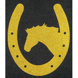 Strijkembleem hoefijzer en paard HKM Or flex moda glitter