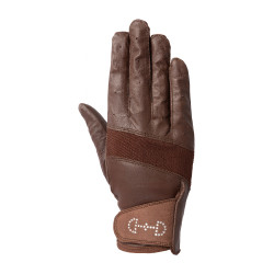Leren en mesh handschoenen dames Horze Bruin