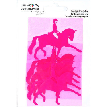 Strijkembleem dressuur HKM Neon framboos