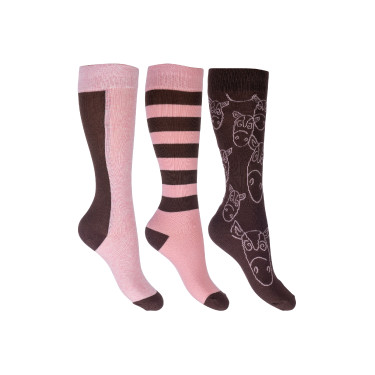 Chaussettes pour enfants Houston HKM lot de 3 Marron foncé / rose
