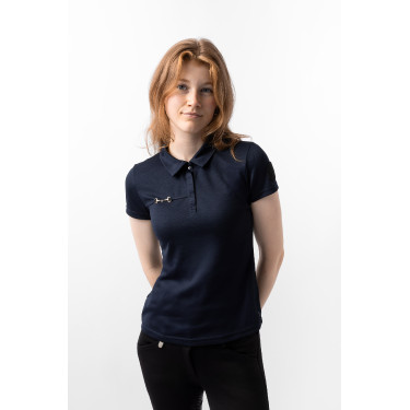 Functioneel poloshirt met korte mouwen Denise dames Horze Donker marineblauw