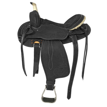 Selle western Lakota à jupe ronde gravée et avec fil d'argent Noir Selle western Lakota à jupe ronde gravée et avec fil d'argent Noir
