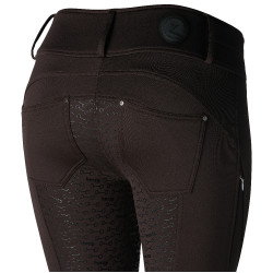 Pantalon d'équitation thermique full grip Horze Rhea enfant poches arrière Marron foncé